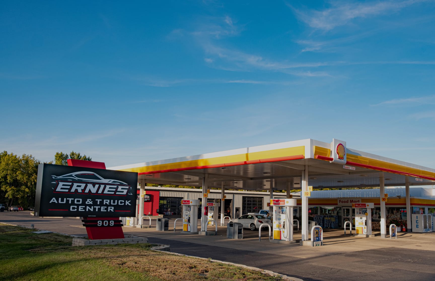 Exterior entrance of Ernie's Auto and Truck Center in Vernon Hills