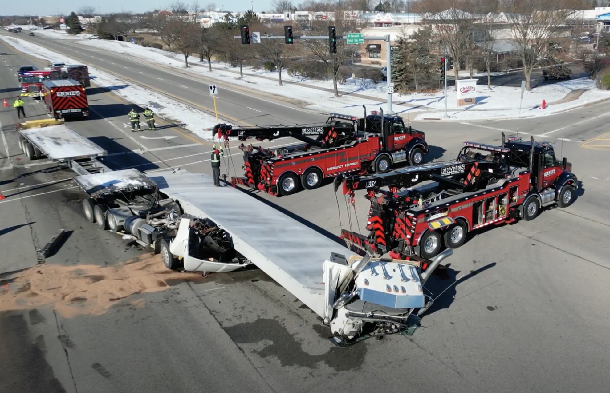 Heavy-duty towing and recovery after a major load-shift incident